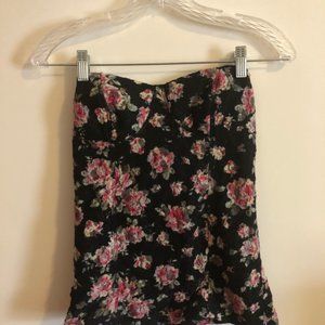 Black/Pink/White Floral Rose Sweetheart Tube Top